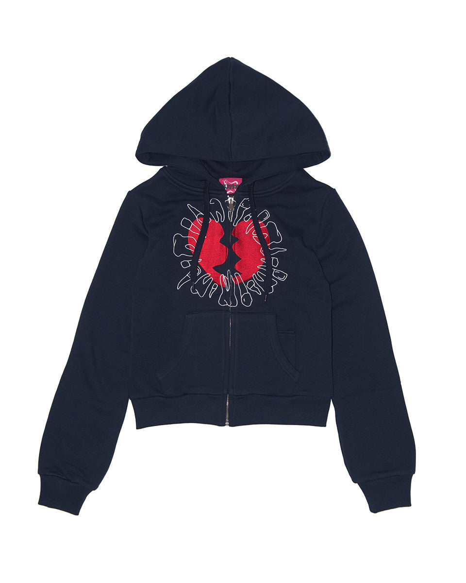 BROKEN HEART ZIP-UP HOODIE NAVY - KATER 카터 - CAVA LIFE
