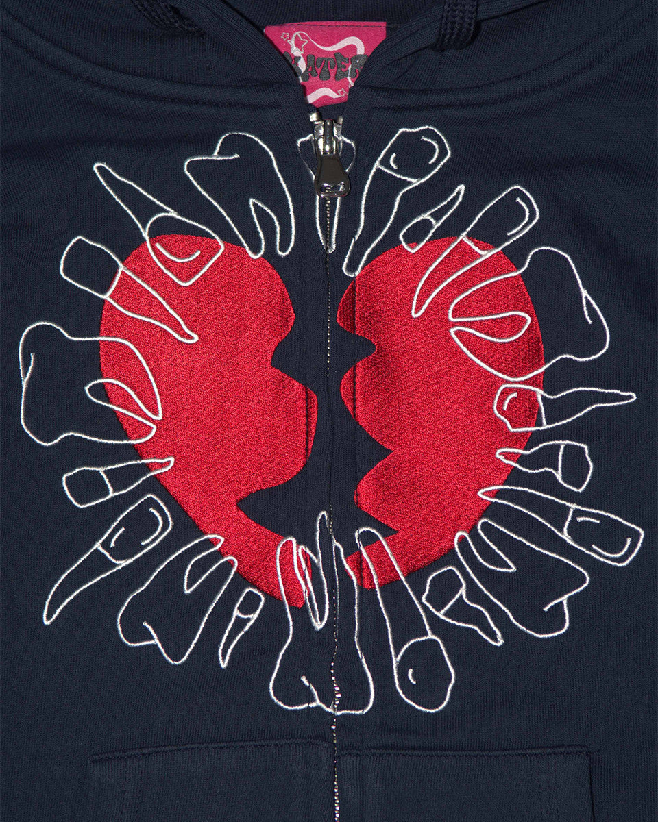 BROKEN HEART ZIP-UP HOODIE NAVY - KATER 카터 - CAVA LIFE