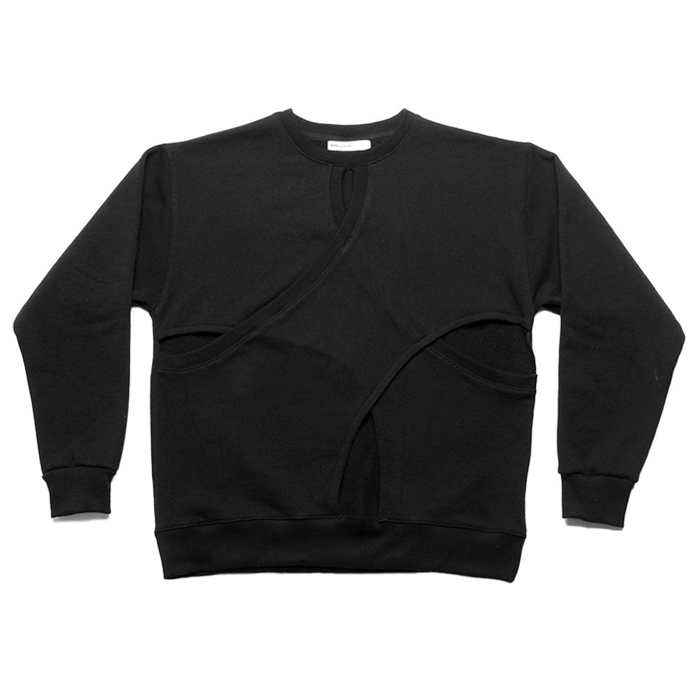 DOUBLE LAYERED SLIT SWEATSHIRT (BLACK) - IRREGULAR STUDIO 이레귤러 - CAVA LIFE