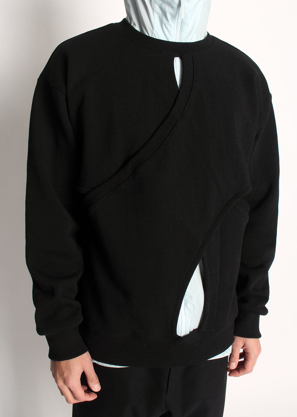 DOUBLE LAYERED SLIT SWEATSHIRT (BLACK) - IRREGULAR STUDIO 이레귤러 - CAVA LIFE