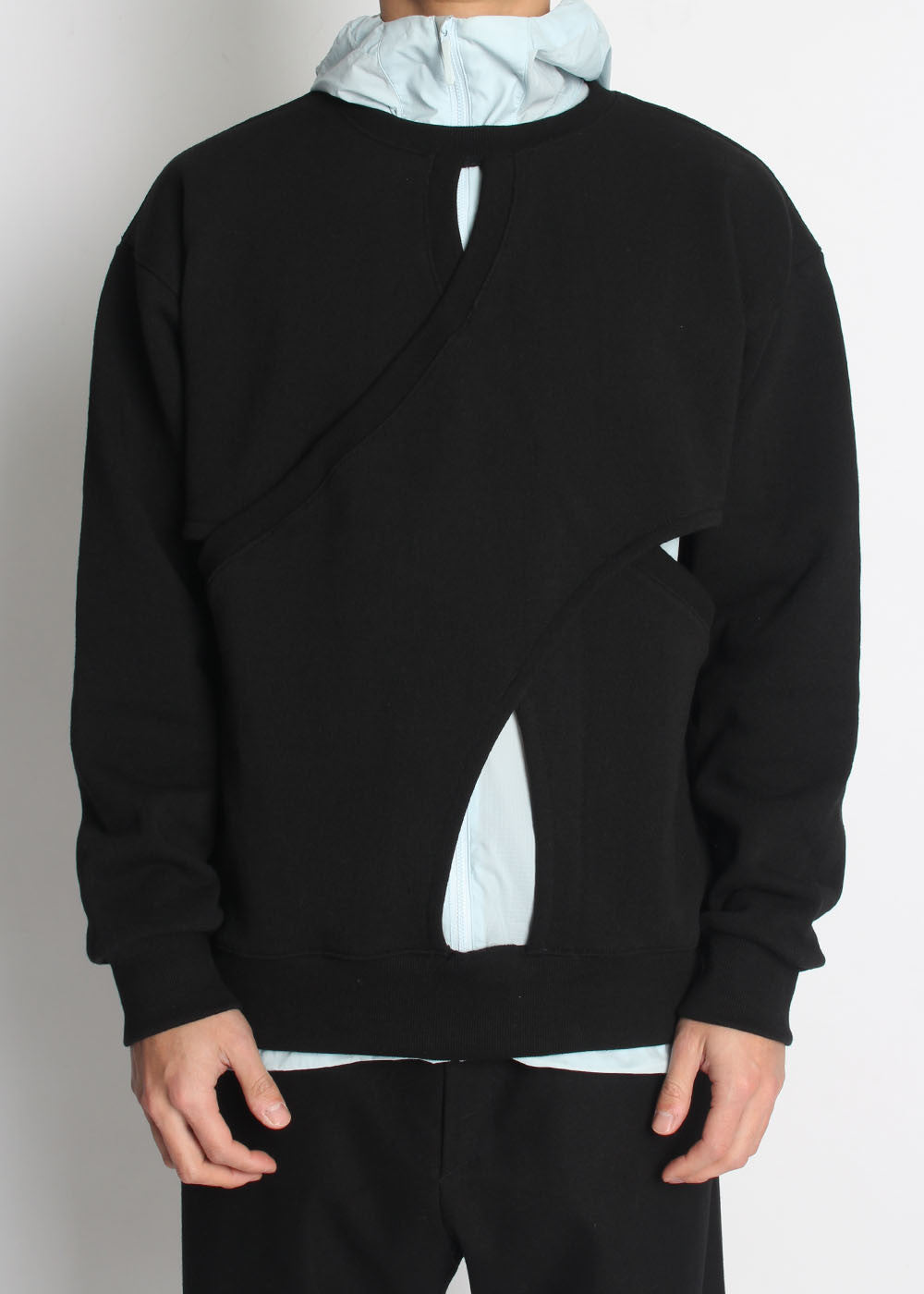 DOUBLE LAYERED SLIT SWEATSHIRT (BLACK) - IRREGULAR STUDIO 이레귤러 - CAVA LIFE