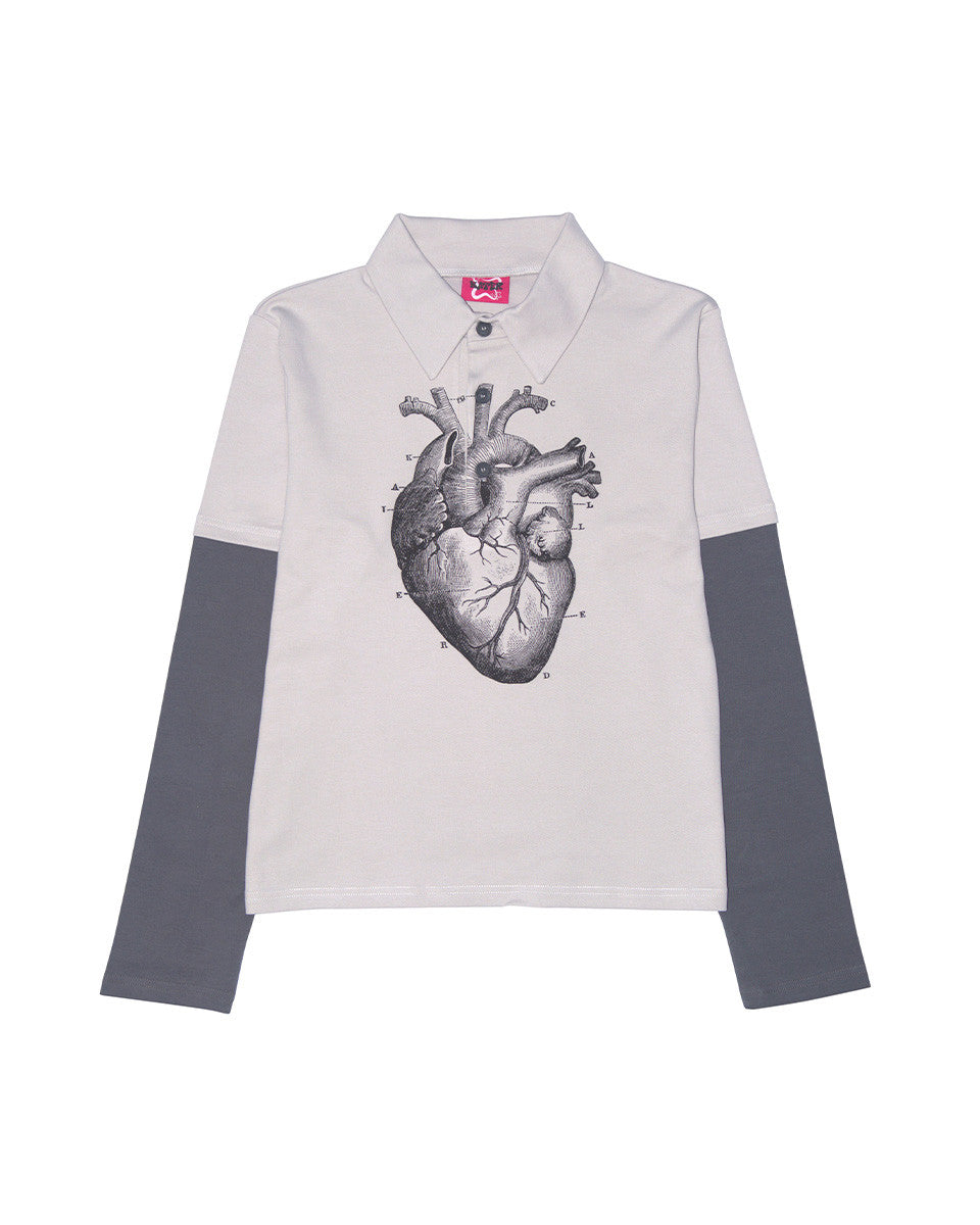 Heart PK layered long sleeve GRAY - KATER 카터 - CAVA LIFE