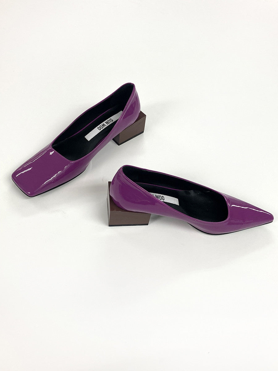 TRI-QUARE BLOCK MID HEEL in PURPLE/BROWN - SUN WOO 선우 - CAVA LIFE
