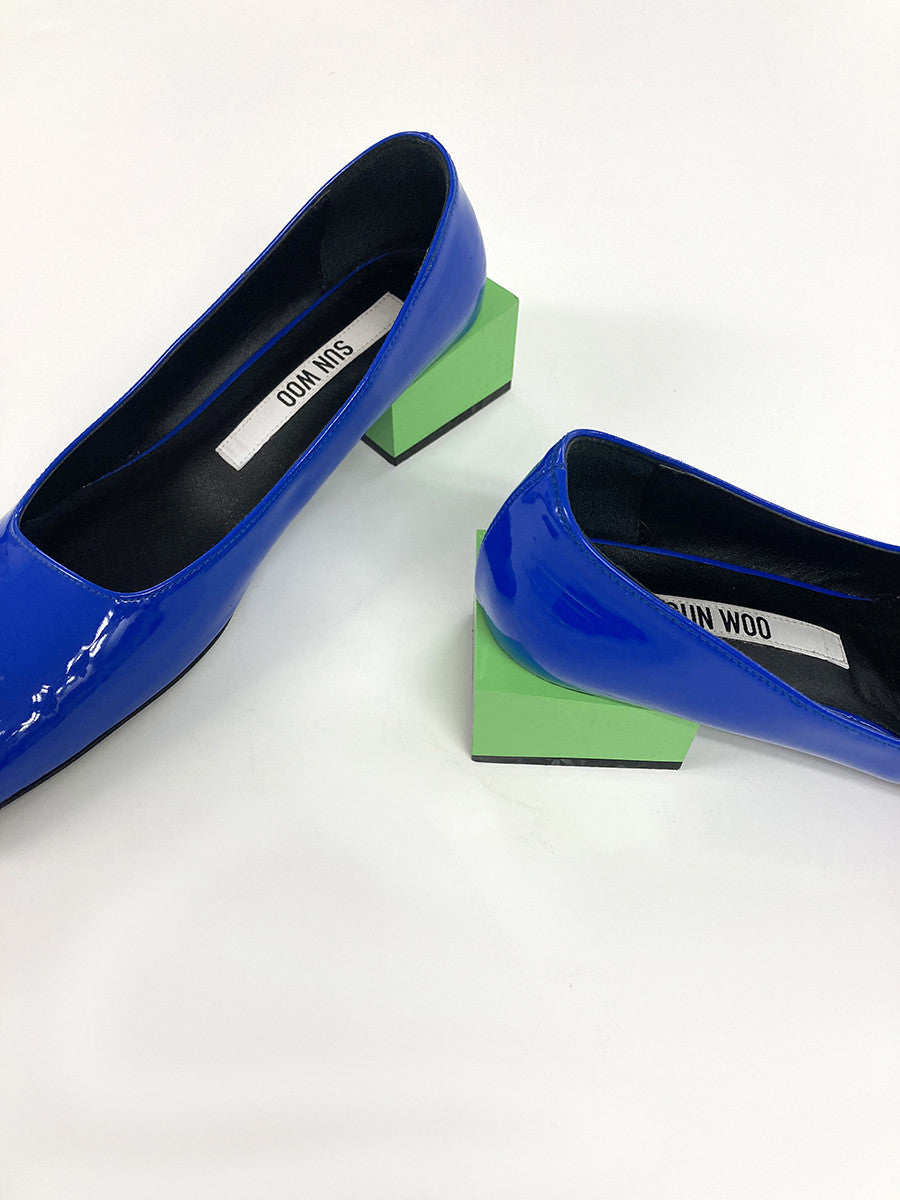 TRI-QUARE BLOCK MID HEEL in BLUE/LIME - SUN WOO 선우 - CAVA LIFE