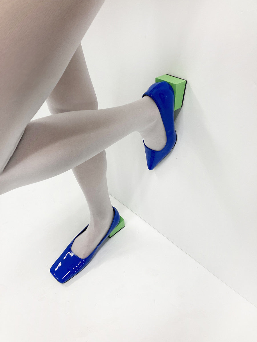 TRI-QUARE BLOCK MID HEEL in BLUE/LIME - SUN WOO 선우 - CAVA LIFE