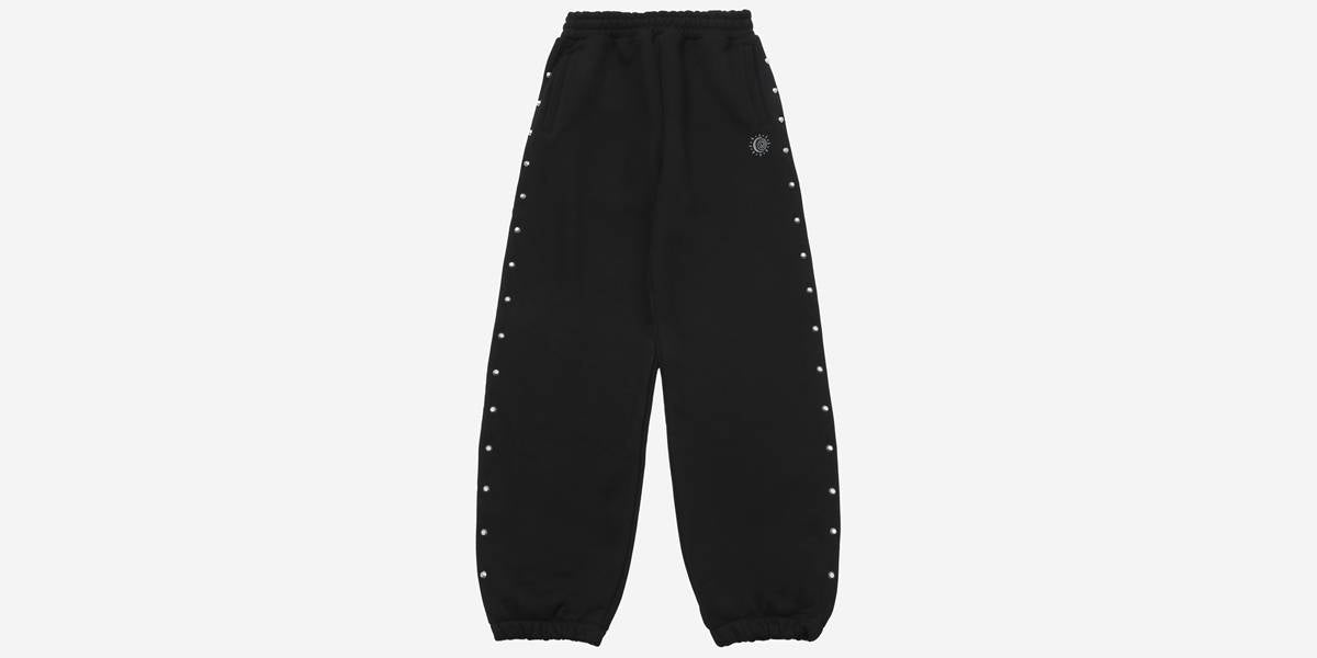 AZTEC SYMBOL EMBROIDERY STUDDED SWEAT PANTS(BLACK) - WESKEN - CAVA LIFE