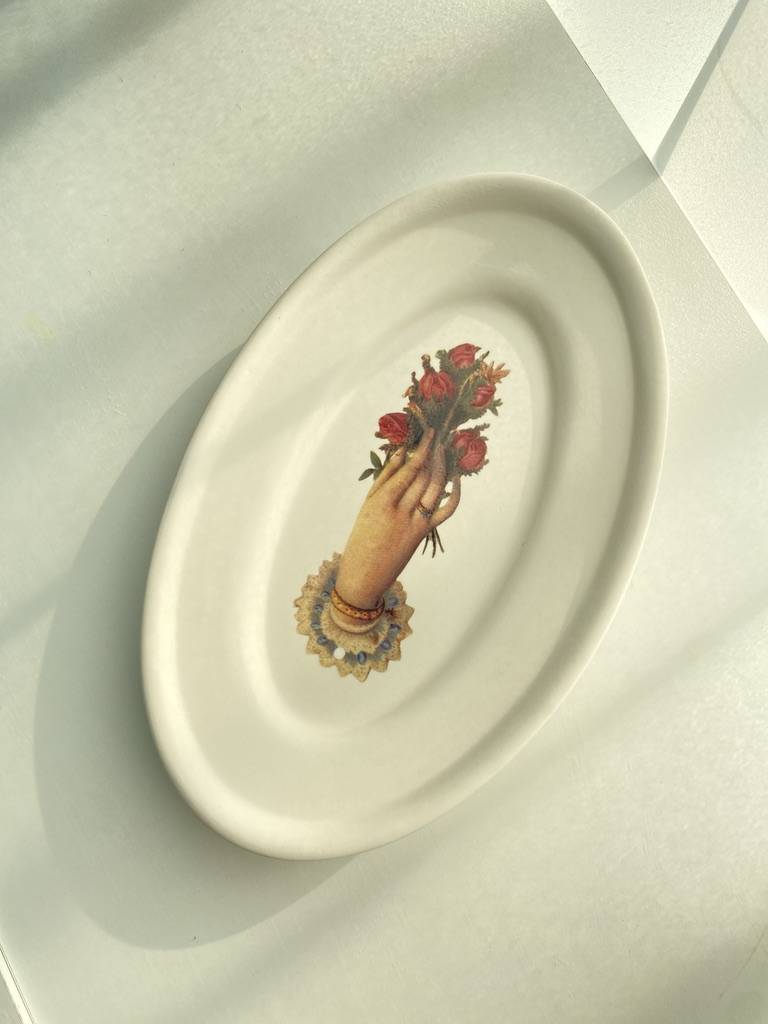 분홍장미 손그림 오벌접시 - chinoiserie 시누아즈리 - CAVA LIFE