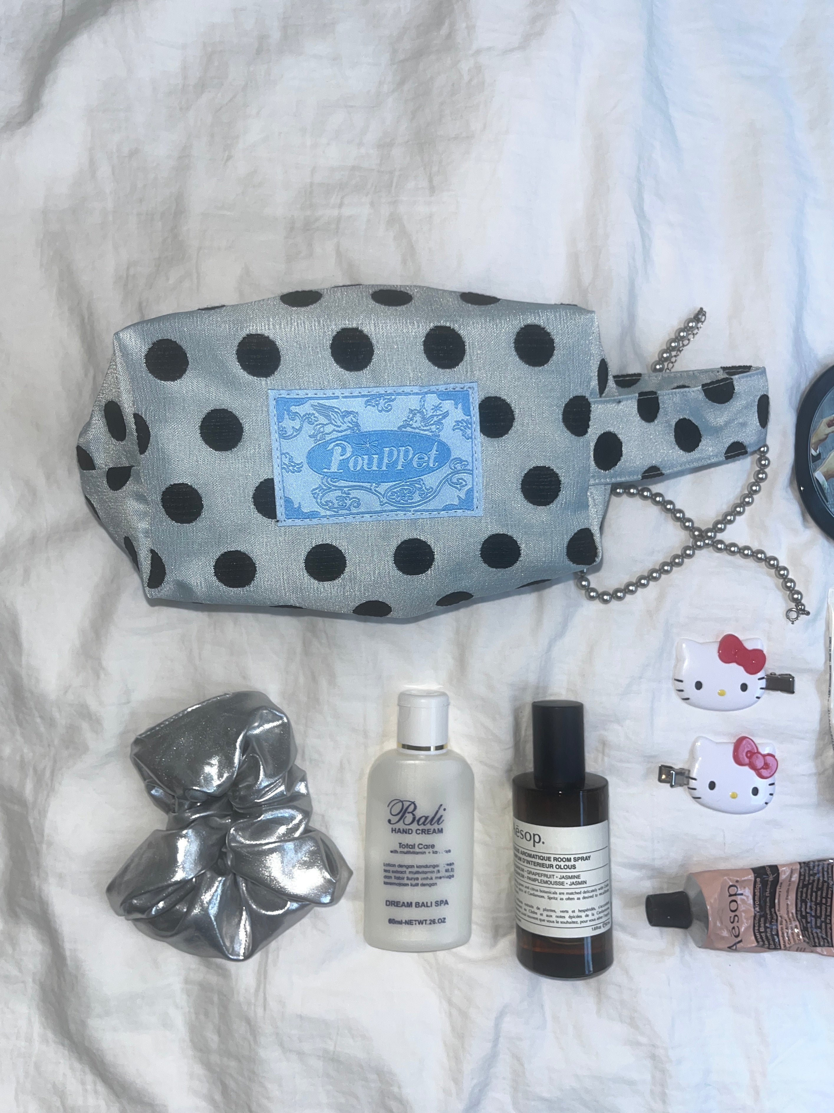 Silky Dot Pouch - Silver Blue