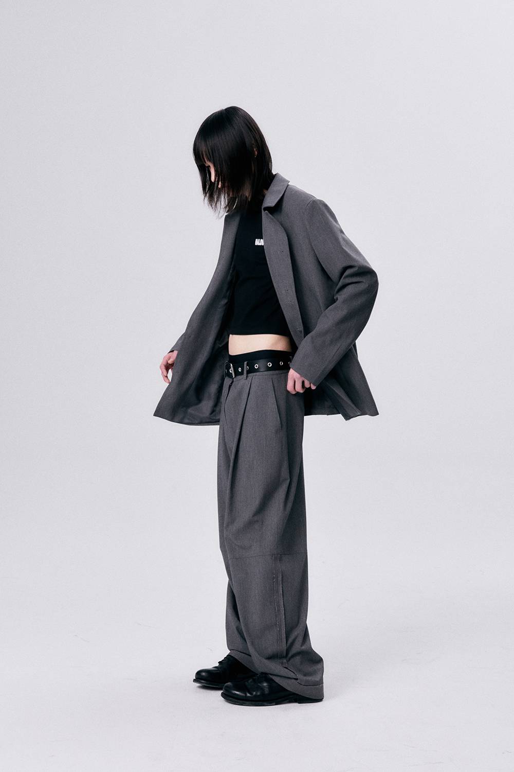 ONE TUCK WOOL PANTS 2 / GRAY