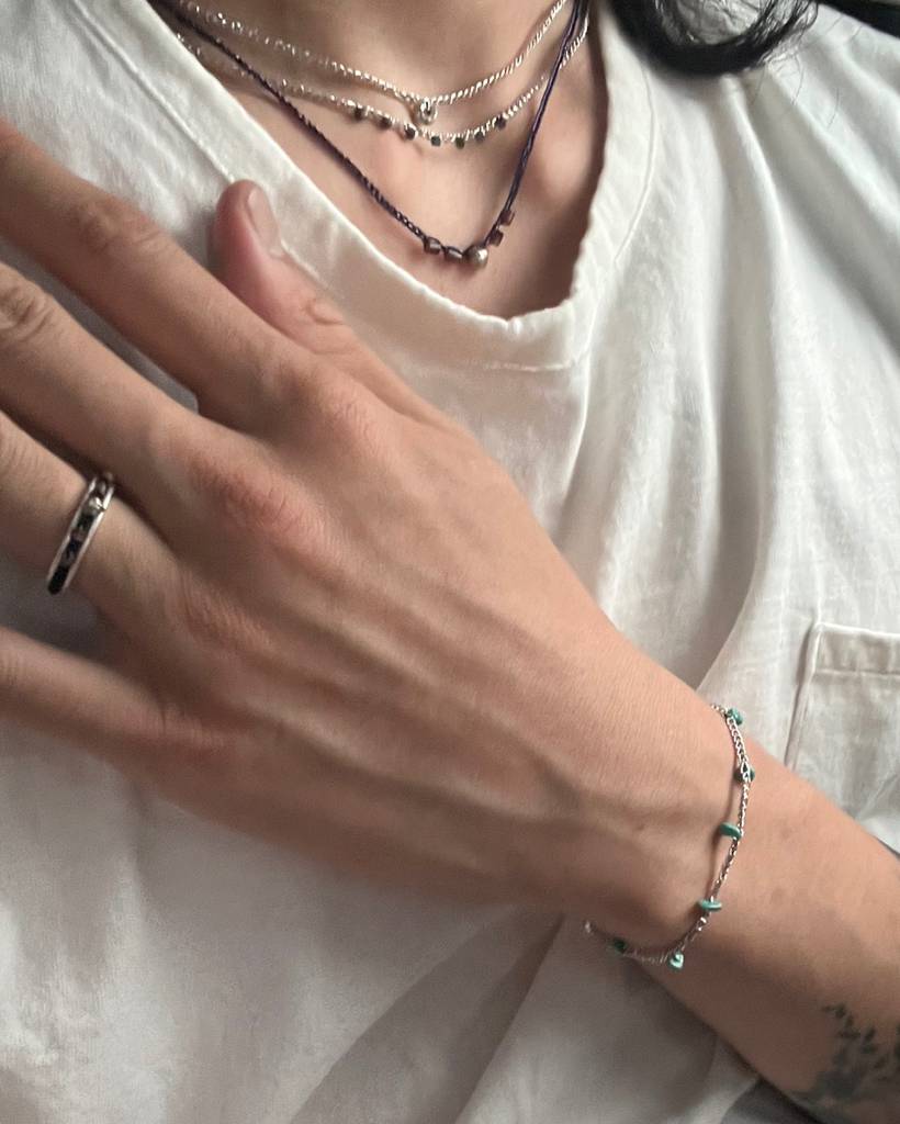 turquoise chips metallic crochet bracelet