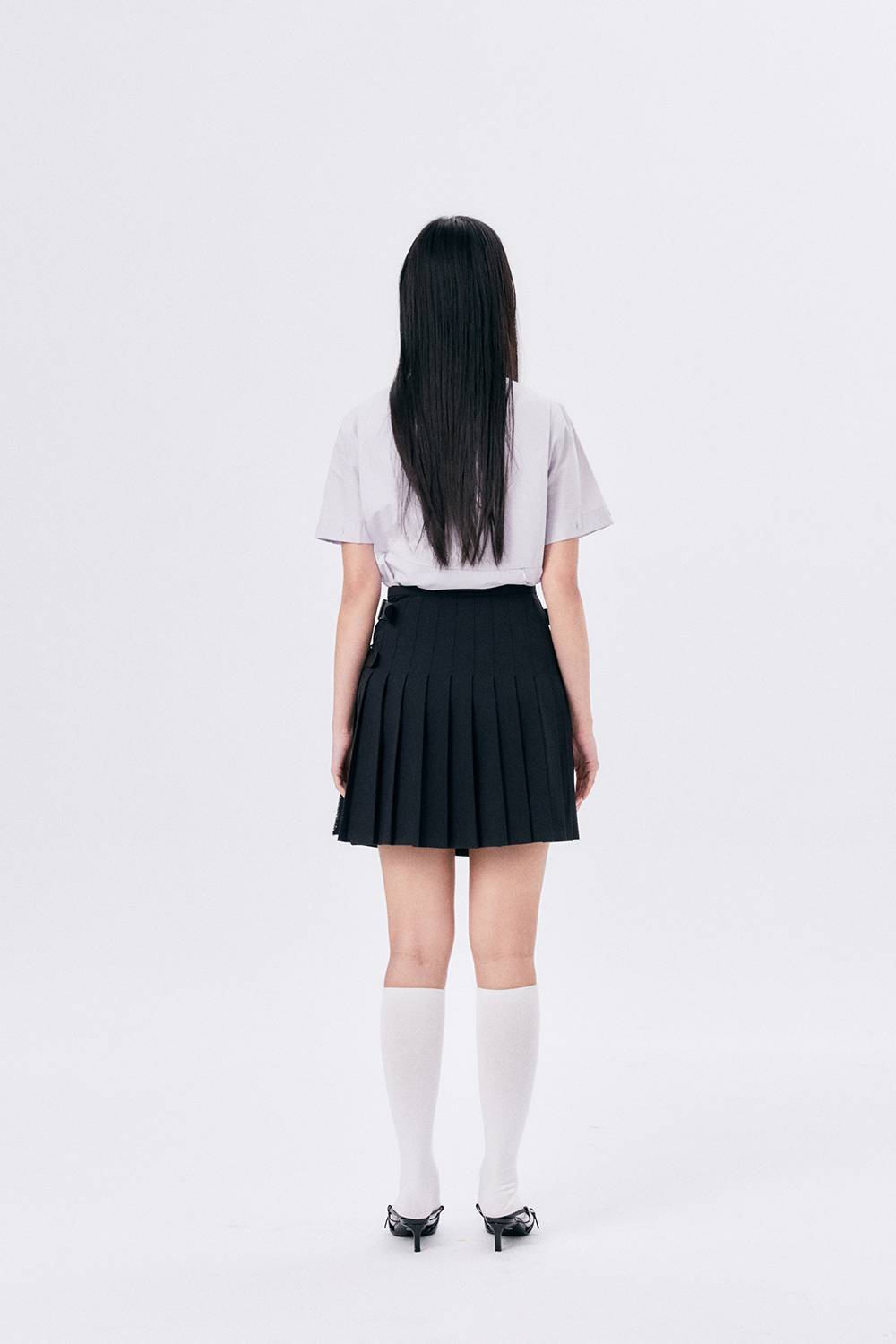 SHORT PLEATED WRAP SKIRT 2 / NAVY - HALOMINIUM  할로미늄 - CAVA LIFE