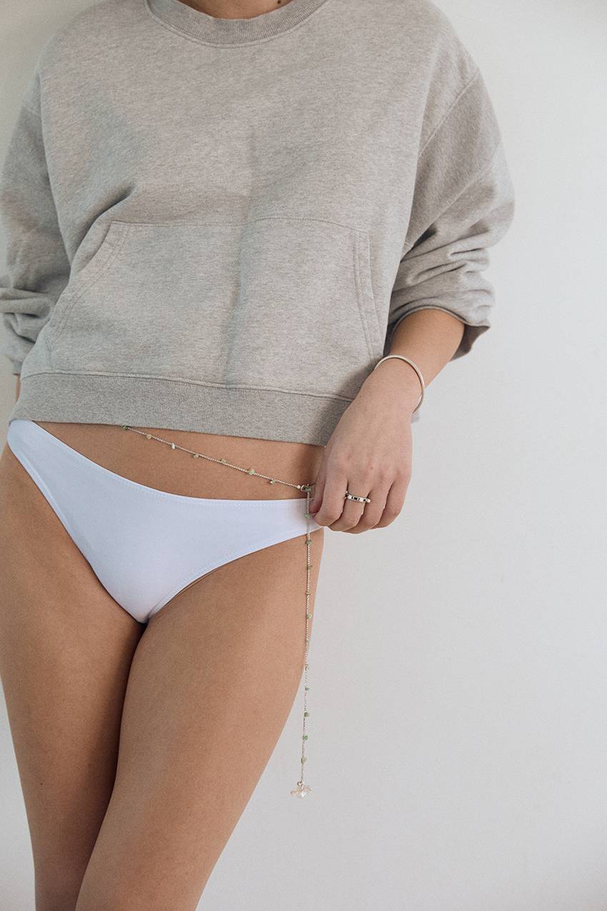 chrysoprase chips with soluna metallic crochet bodychain