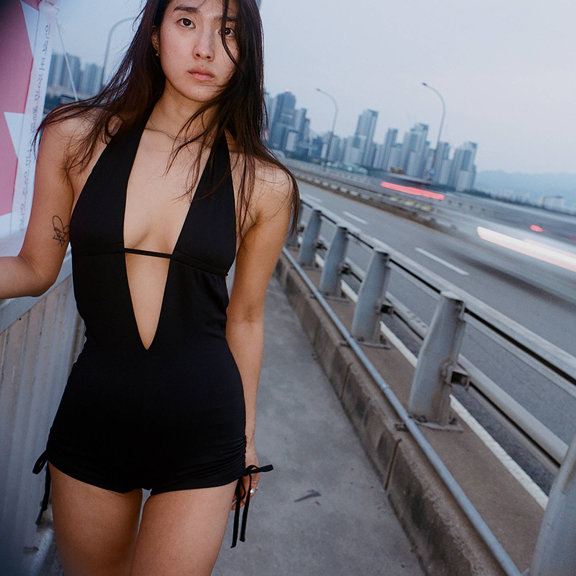 Deep V Cut Romper Swimsuit_Black - Dohyo 도효 - CAVA LIFE