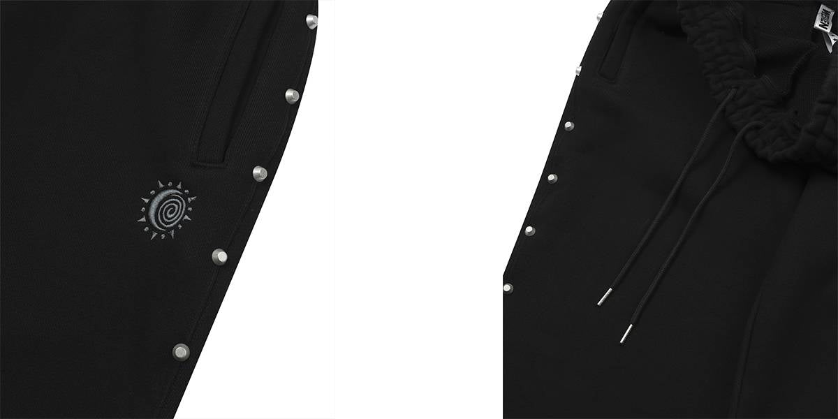 AZTEC SYMBOL EMBROIDERY STUDDED SWEAT PANTS(BLACK) - WESKEN - CAVA LIFE