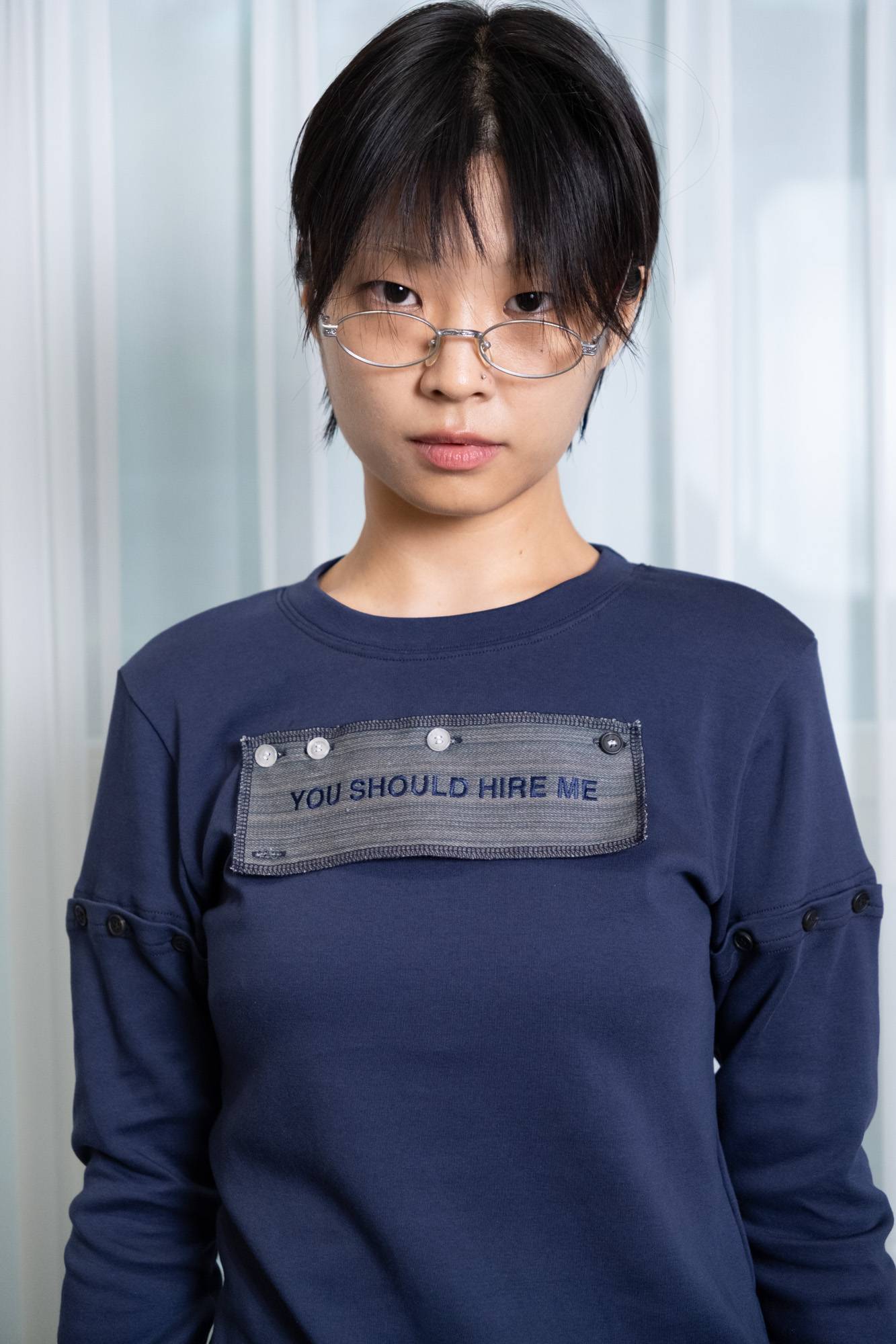 "HIRE ME" CONVERTIBLE LONG SLEEVE (NAVY)