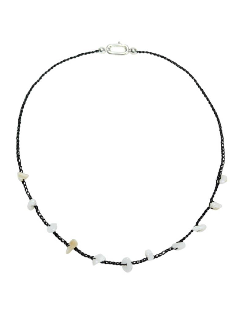 mother of pearl metallic crochet necklace