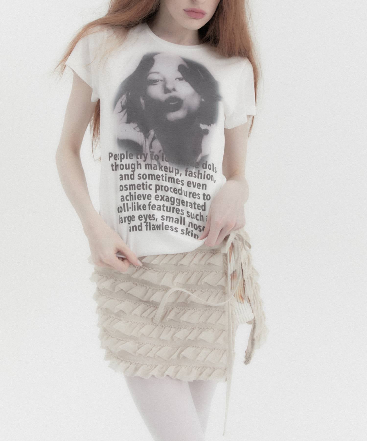 Frilled Mini Wrap Skirt BEIGE