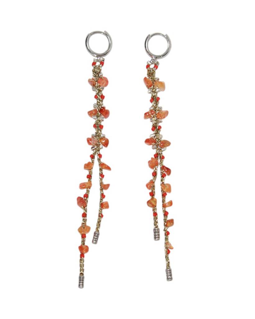 carnelian chips metallic crochet earring