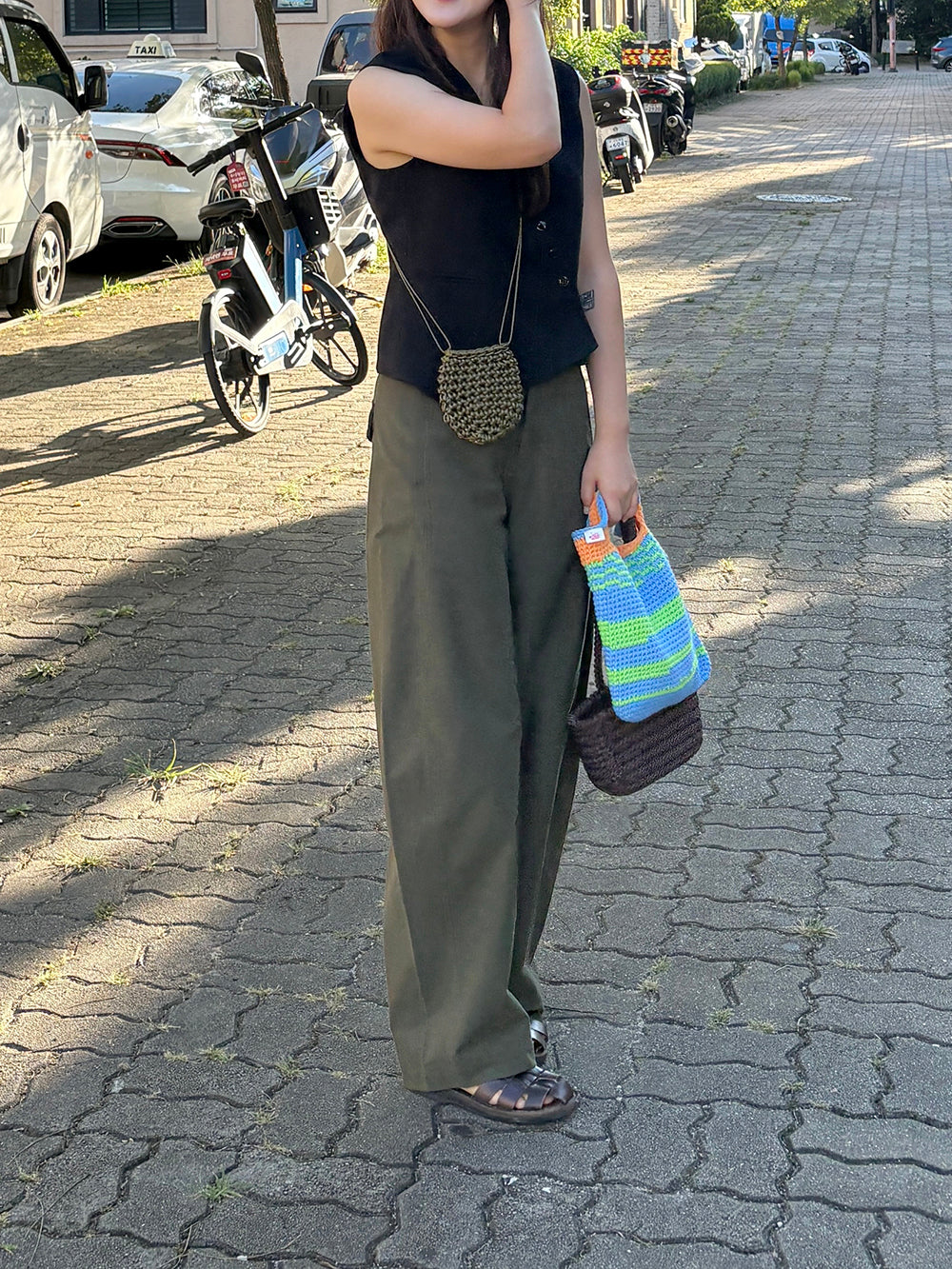 미니 바스켓 크로스 백 - Khaki