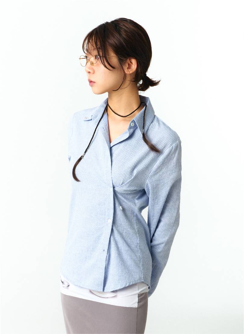 EXTRA BUTTONS STRIPE SHIRTS (BLUE)