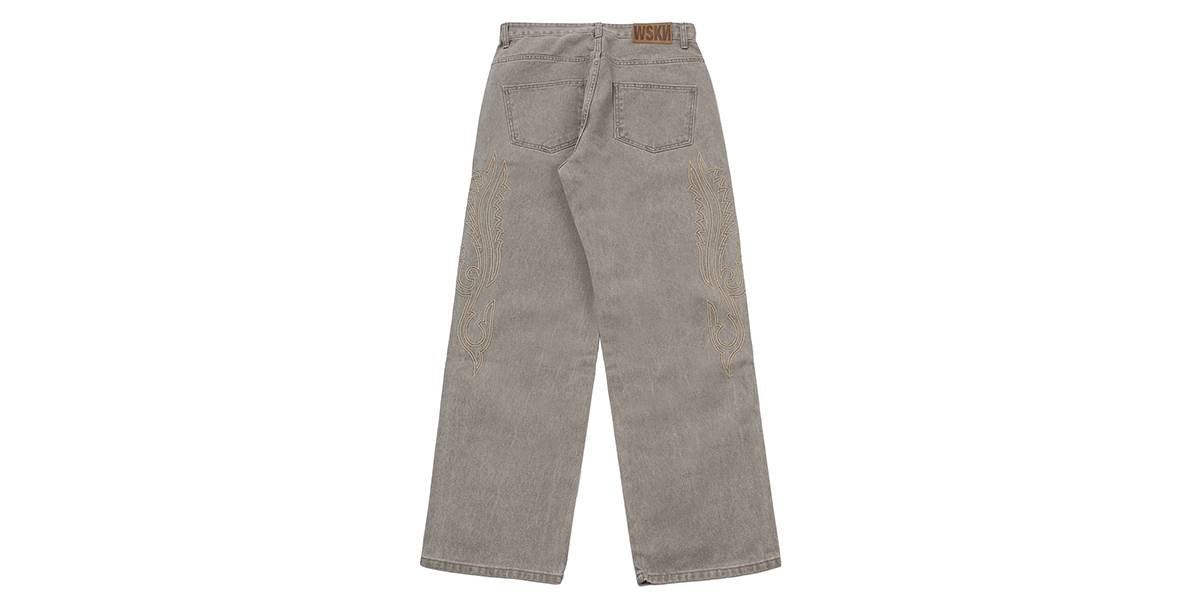 WESTERN STITCHING EMBROIDERY DENIM PANTS(BROWN) - WESKEN - CAVA LIFE