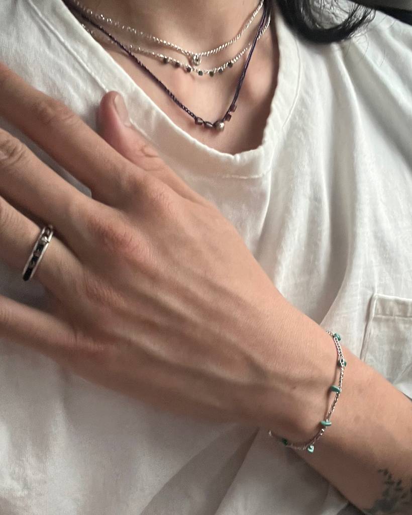 steel stone metallic crochet necklace