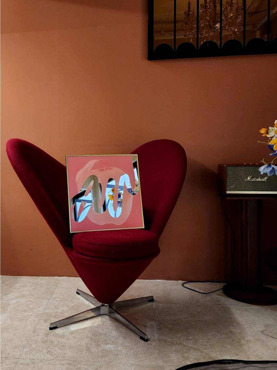 애플 드로잉 포스터 거울_핑크 30cm