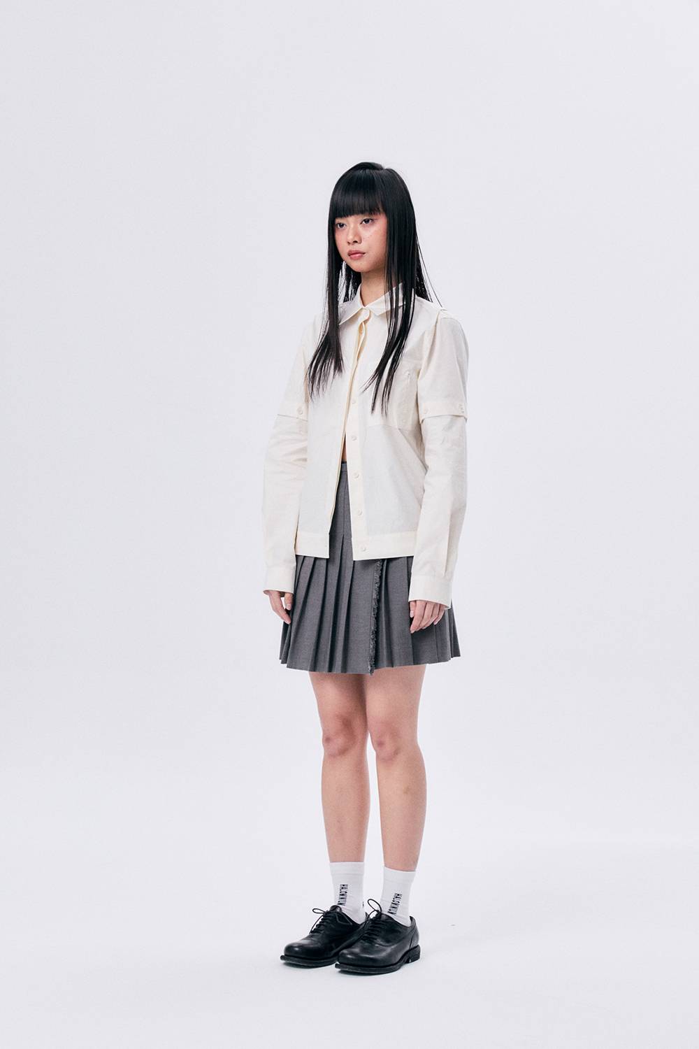 SHORT PLEATED WRAP SKIRT 2 / GRAY - HALOMINIUM  할로미늄 - CAVA LIFE