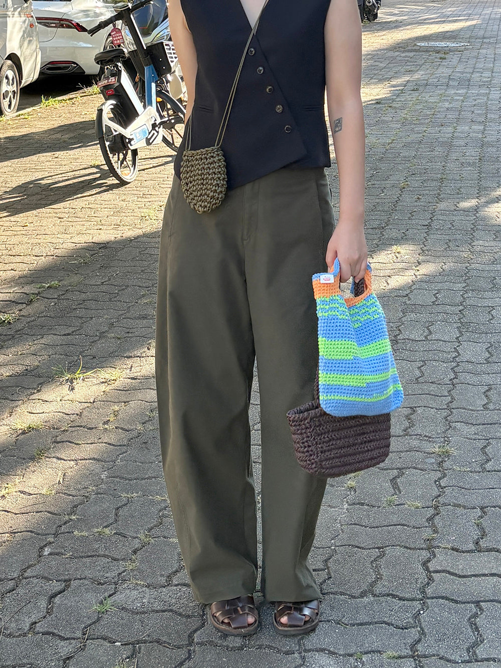 미니 바스켓 크로스 백 - Khaki