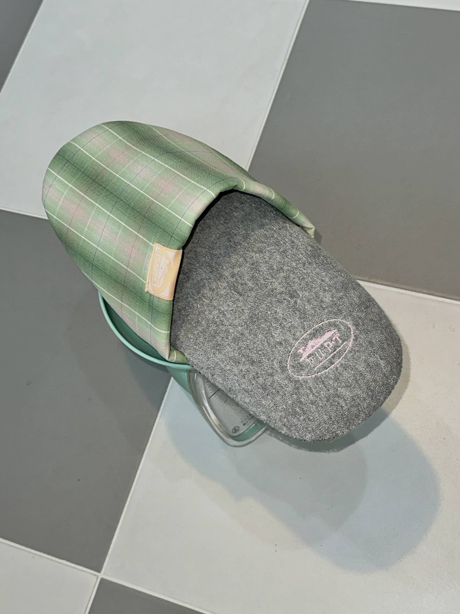 Cutie Check Room Shoes (Green check + gray) L size (255-280)
