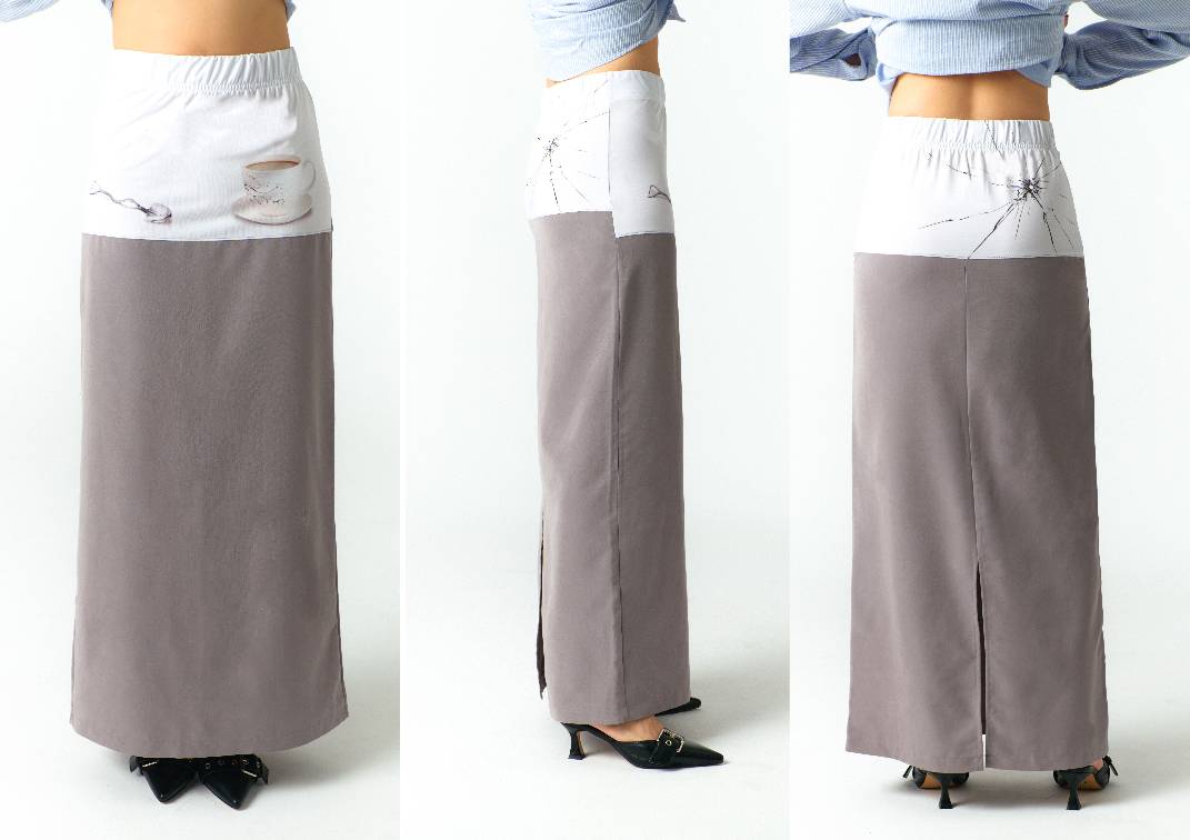MEDITATIVE IMAGE MAXI SKIRT (GRAY)