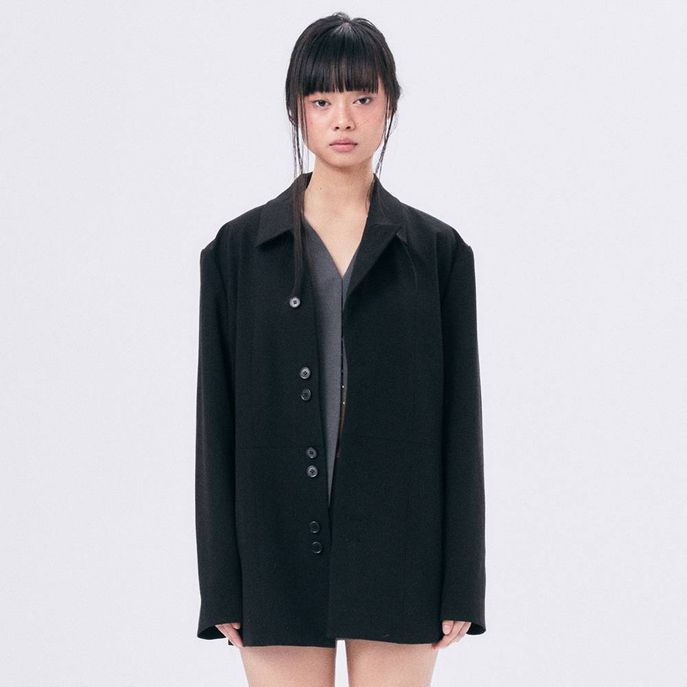 UNBALANCE COLLAR JACKET / BLACK - HALOMINIUM  할로미늄 - CAVA LIFE