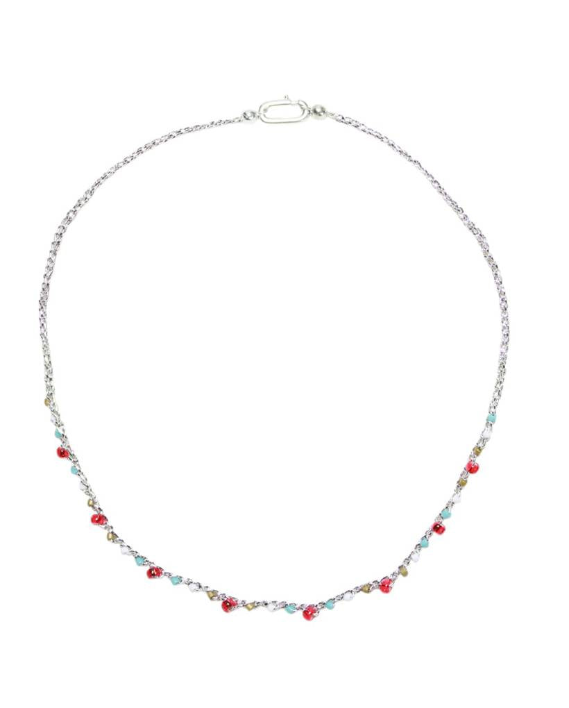 dancing santas metallic crochet necklace