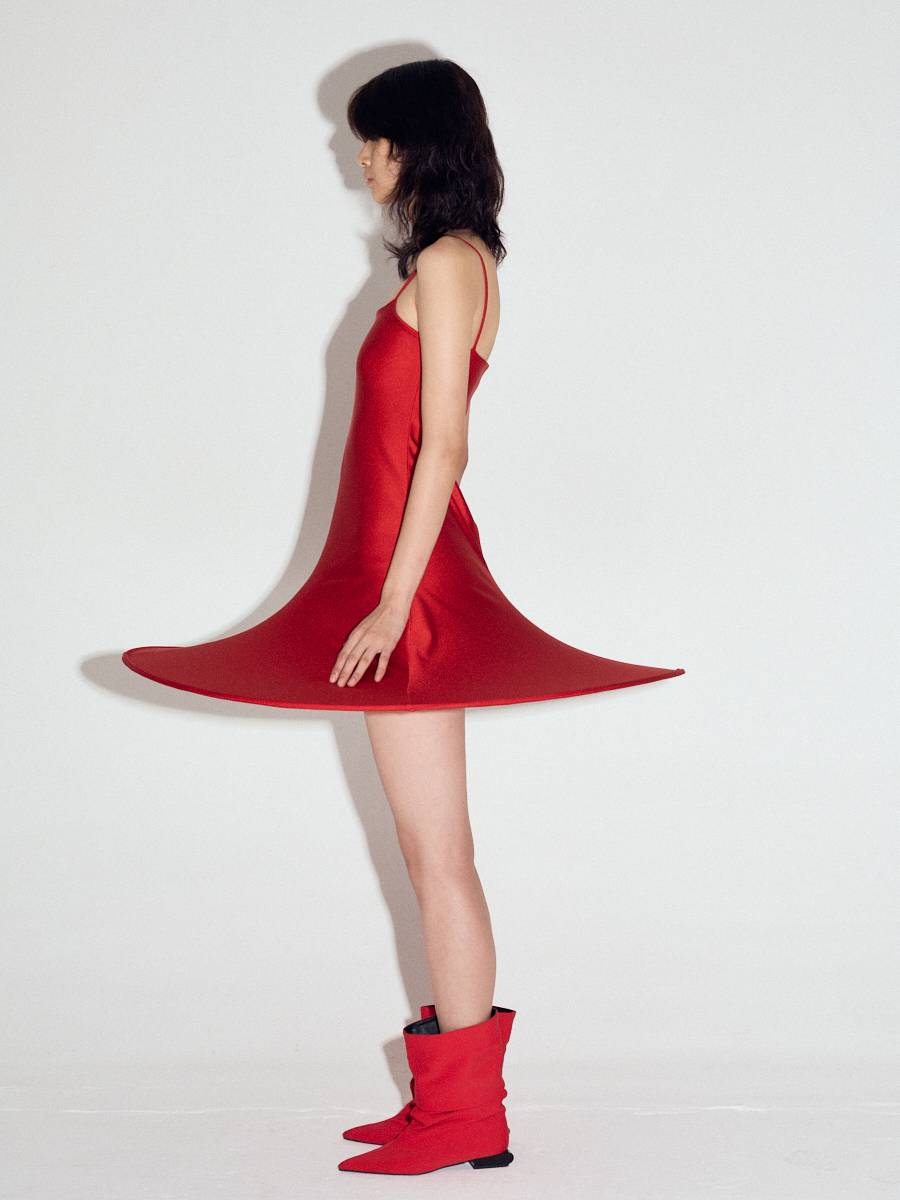 Pop-up electric mini dress in Red