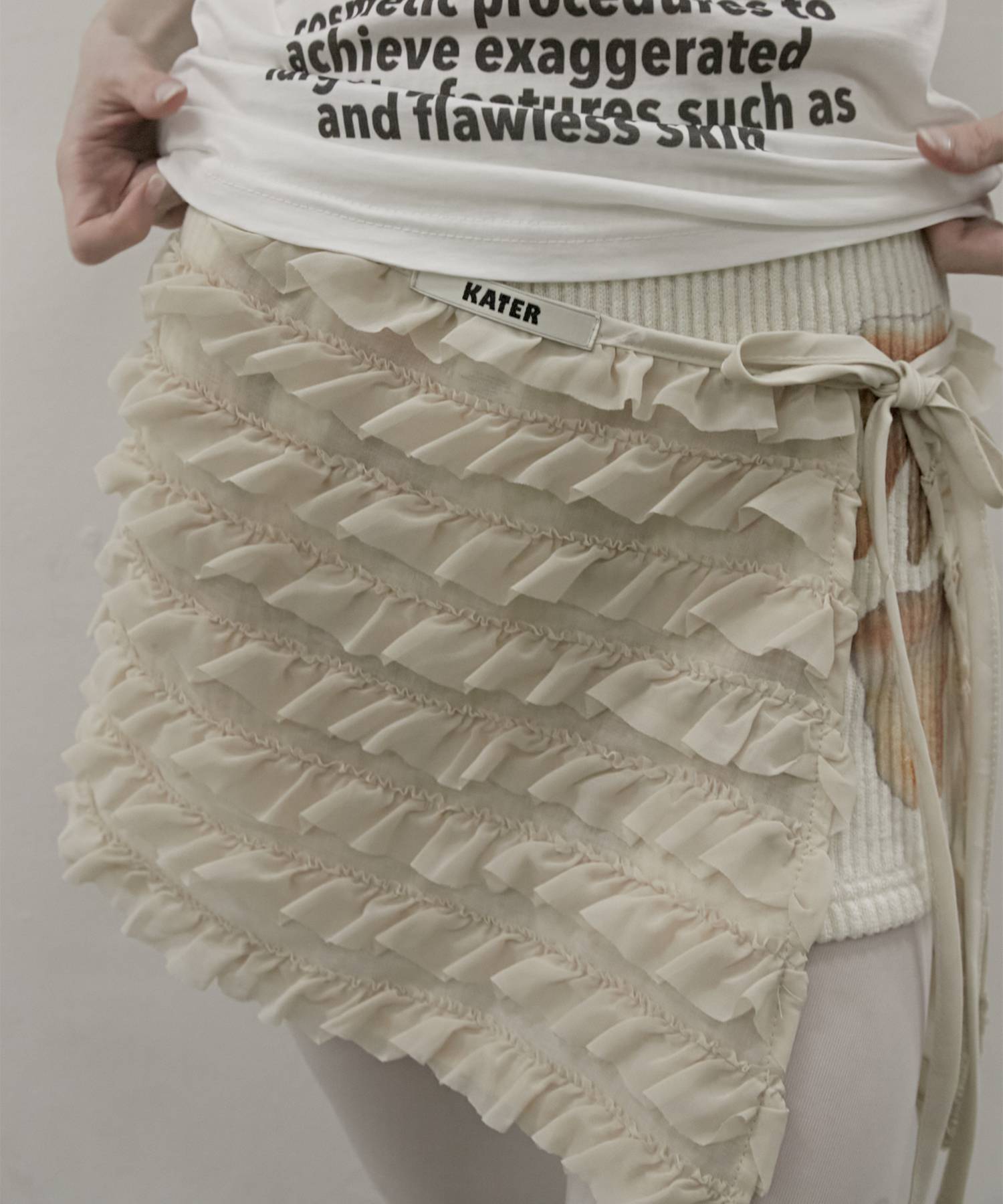 Frilled Mini Wrap Skirt BEIGE