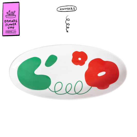 レッドフラワーロングオーバルプレート