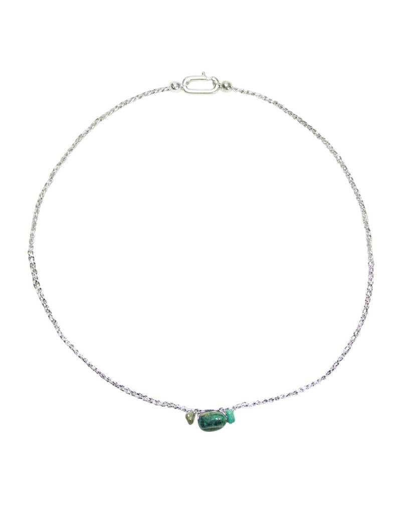 triple turquoise metallic crochet necklace