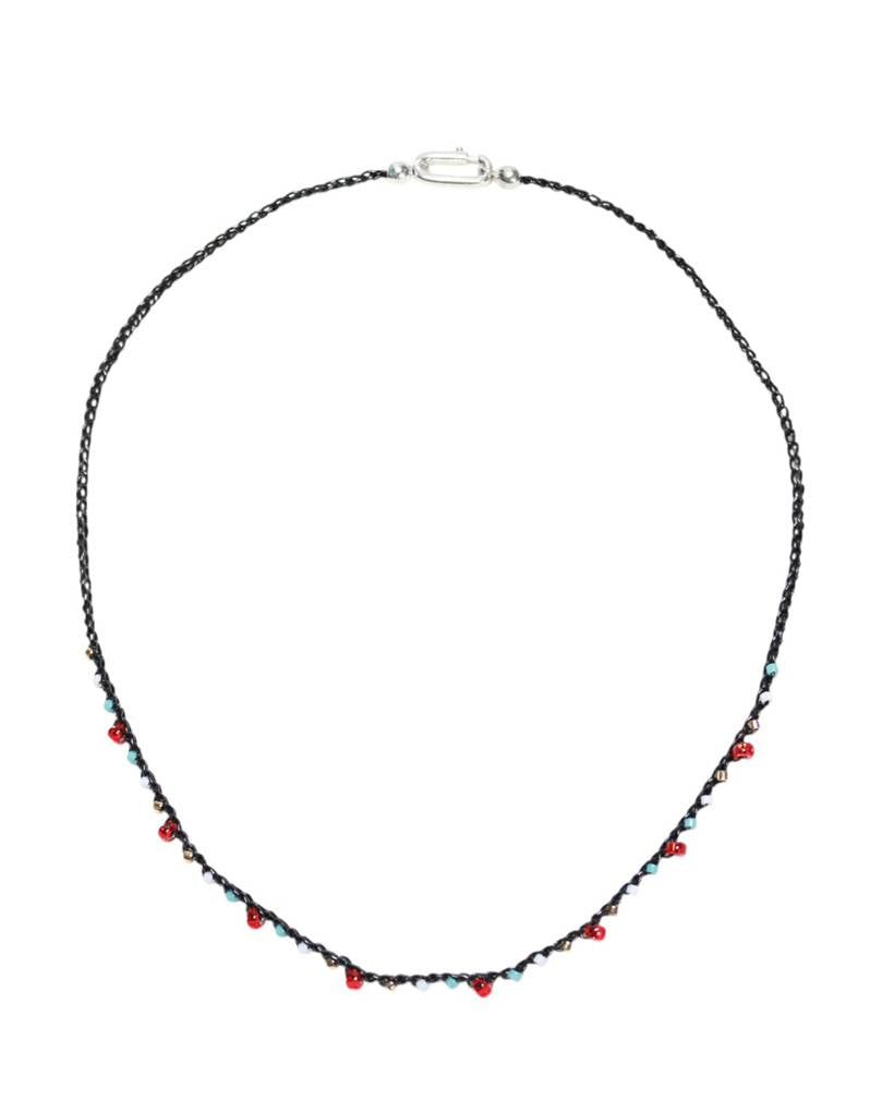 dancing santas metallic crochet necklace