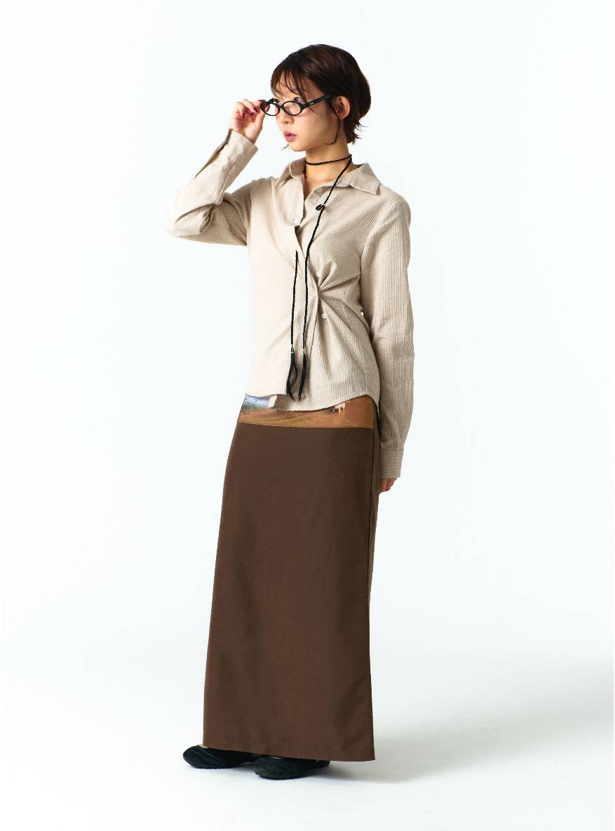 EXTRA BUTTONS STRIPE SHIRTS (BROWN)