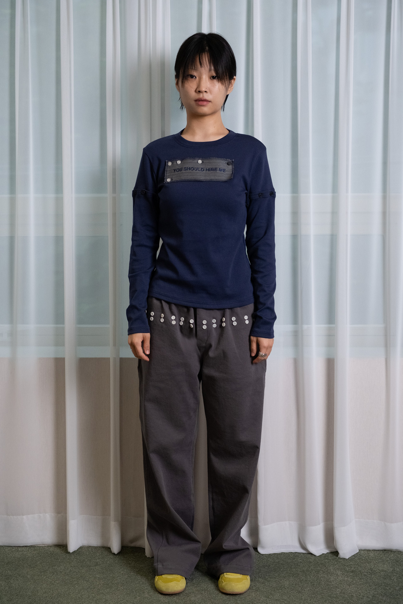 "HIRE ME" CONVERTIBLE LONG SLEEVE (NAVY)