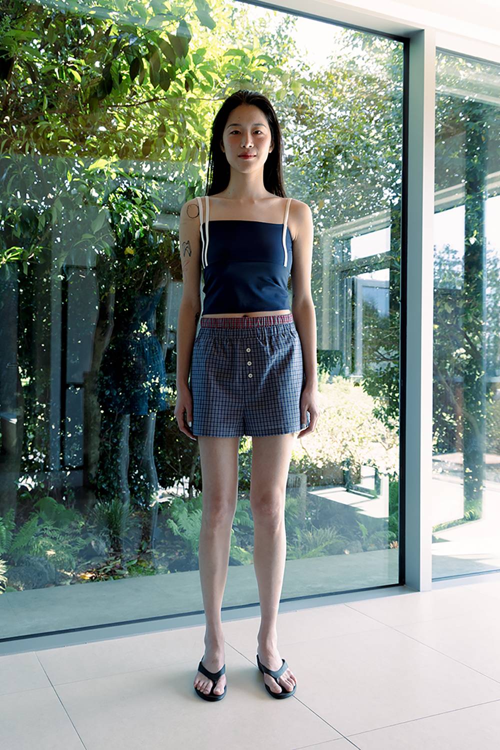 DOUBLE WAIST CHECK SHORTS / BLUE