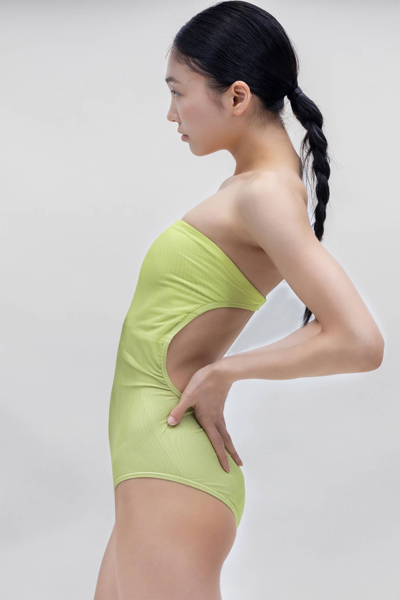MESH BACKLESS TUBE TOP BODYSUIT [LIME]