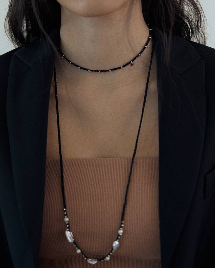 silver stick metallic crochet necklace (bold)