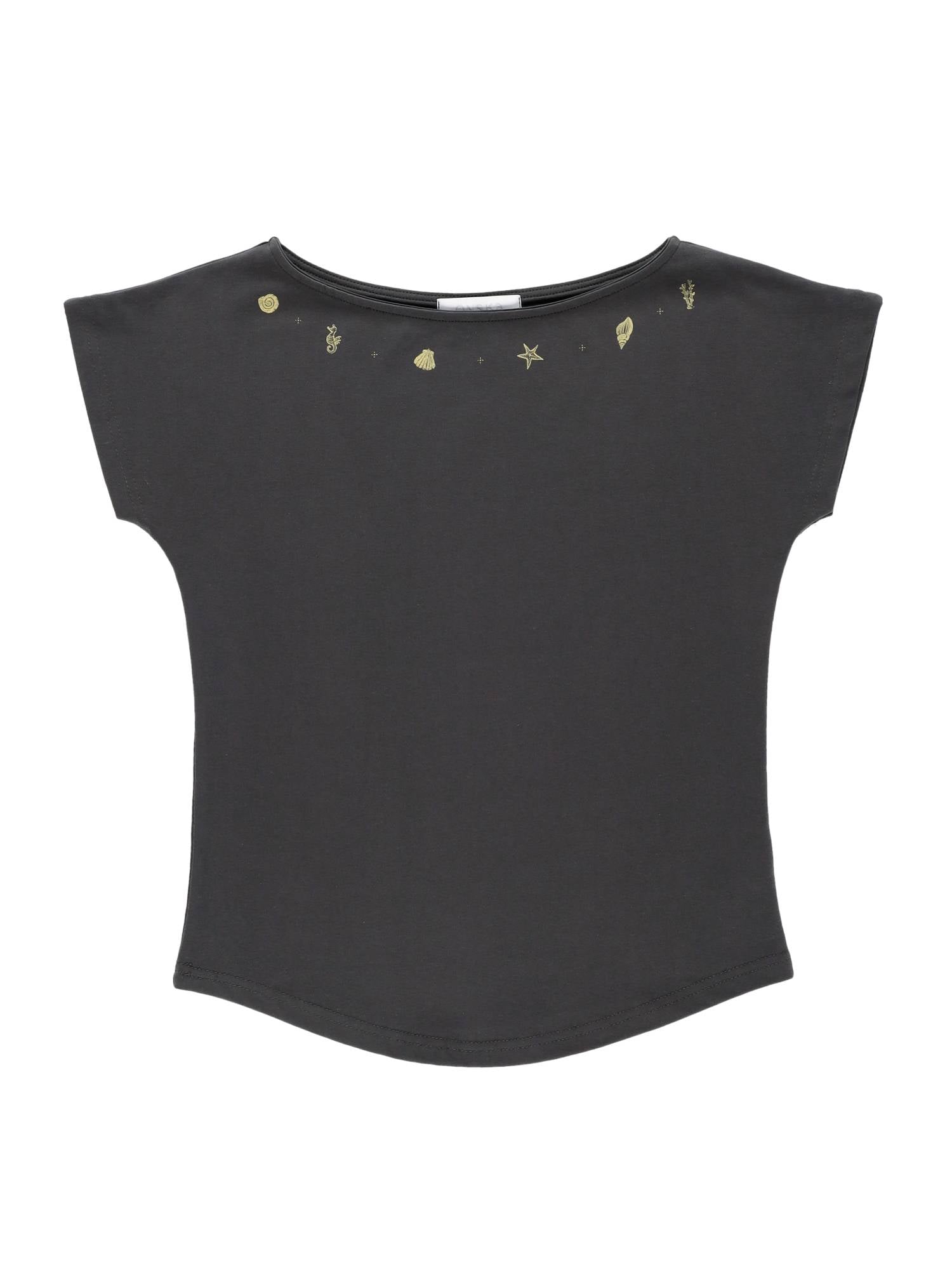 SHELL CAP SLEEVE T (CHARCOAL)