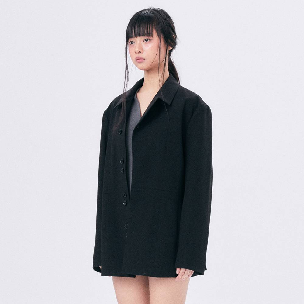 UNBALANCE COLLAR JACKET / BLACK - HALOMINIUM  할로미늄 - CAVA LIFE