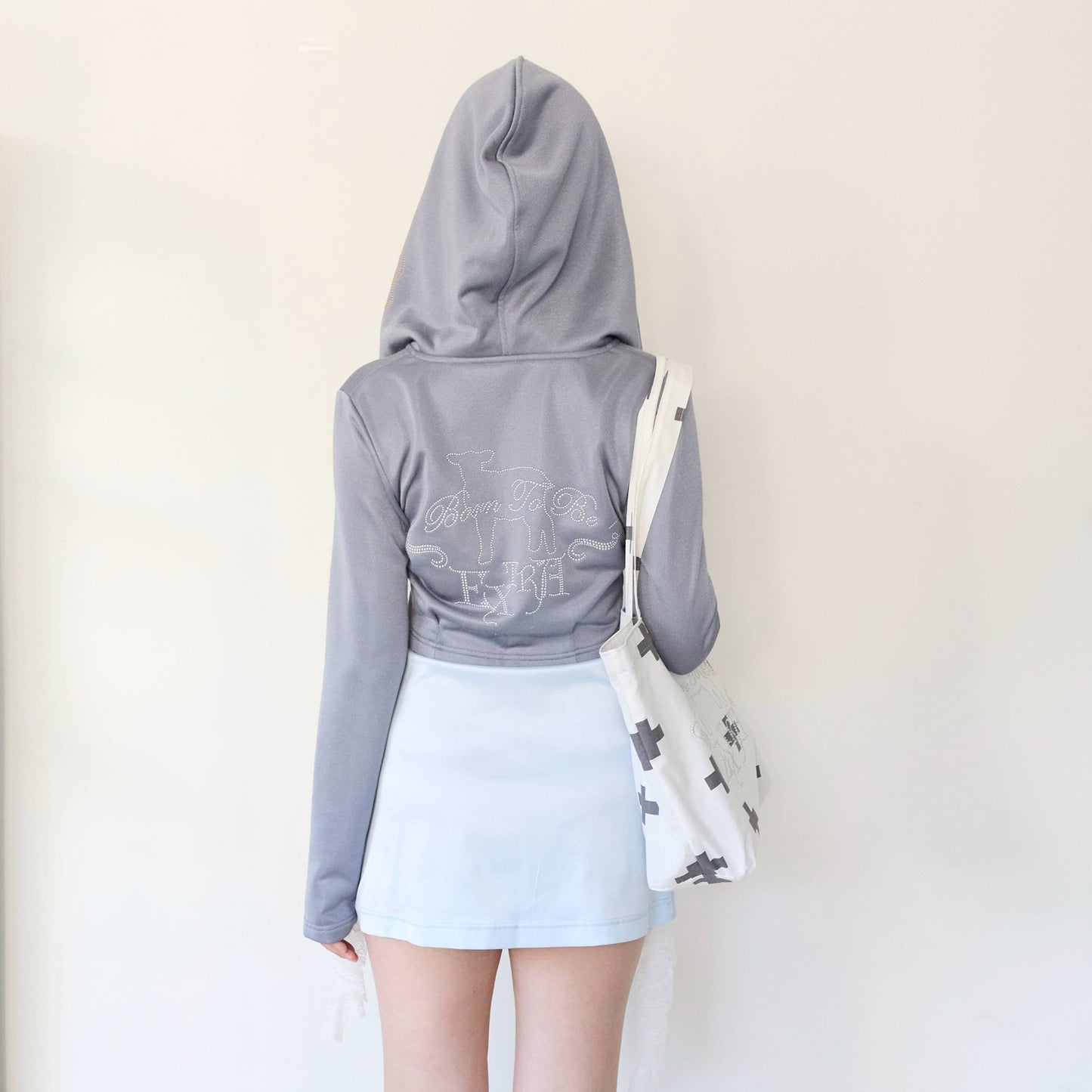 Shiny Stone Hooded Jacket- Grey