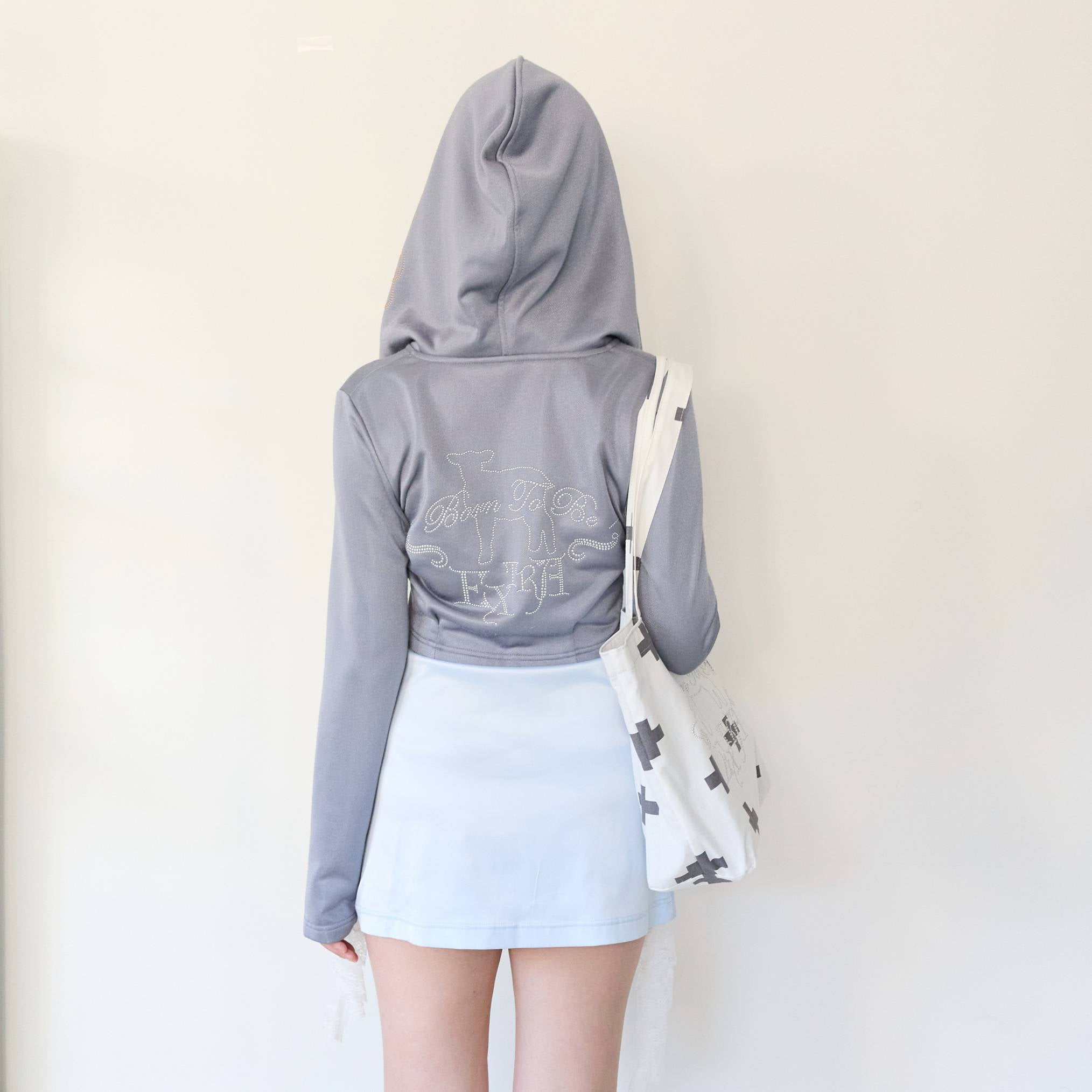 Shiny Stone Hooded Jacket- Grey