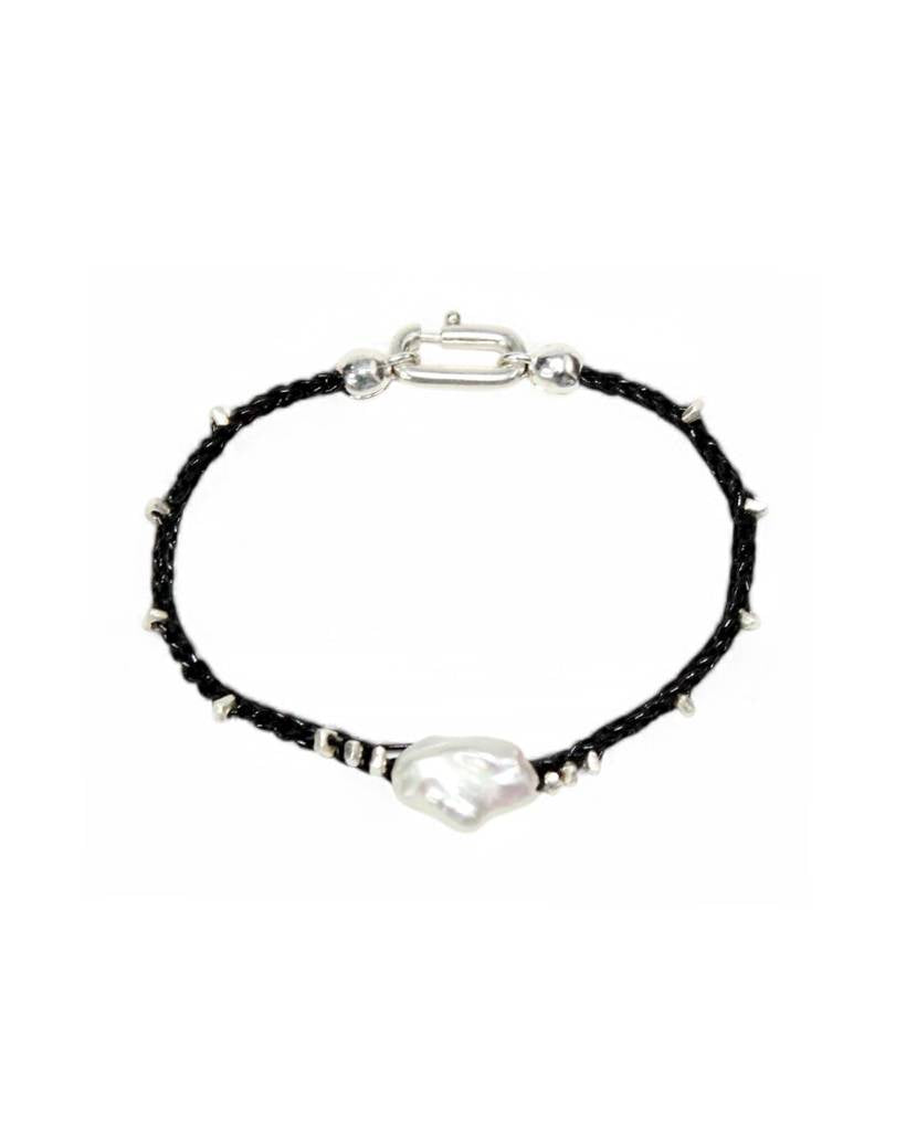 pearl and silver chips metallic crochet bracelet (bold)