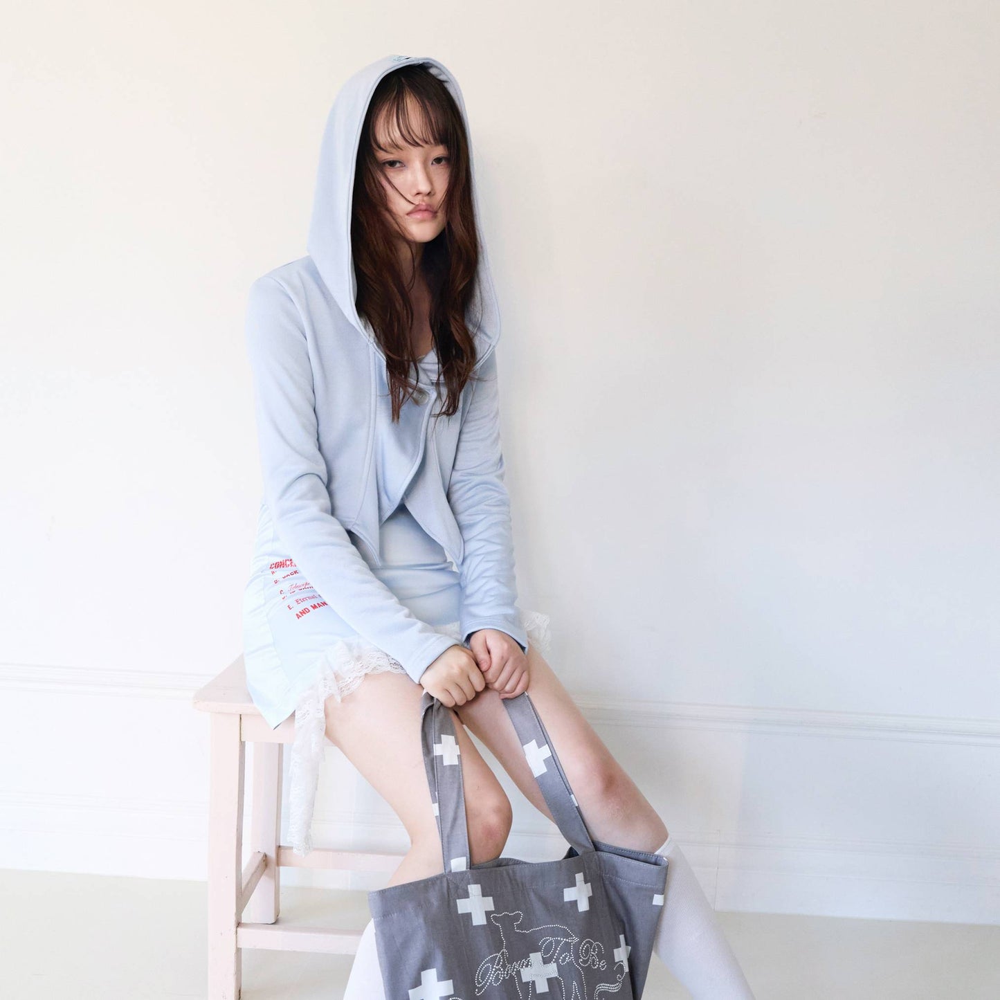 Shiny Stone Hooded Jacket- Pale Blue