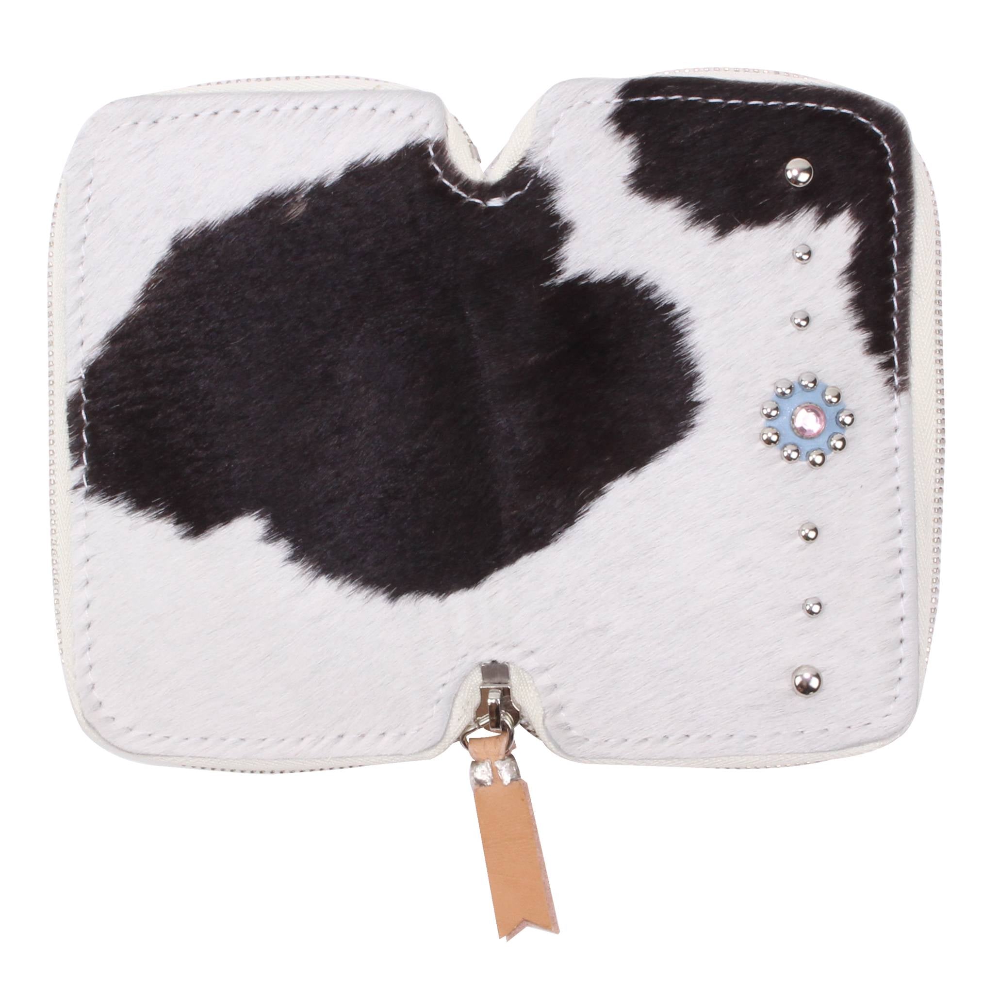 STUD WALLET(Unborn Calf-skin) - Black and White